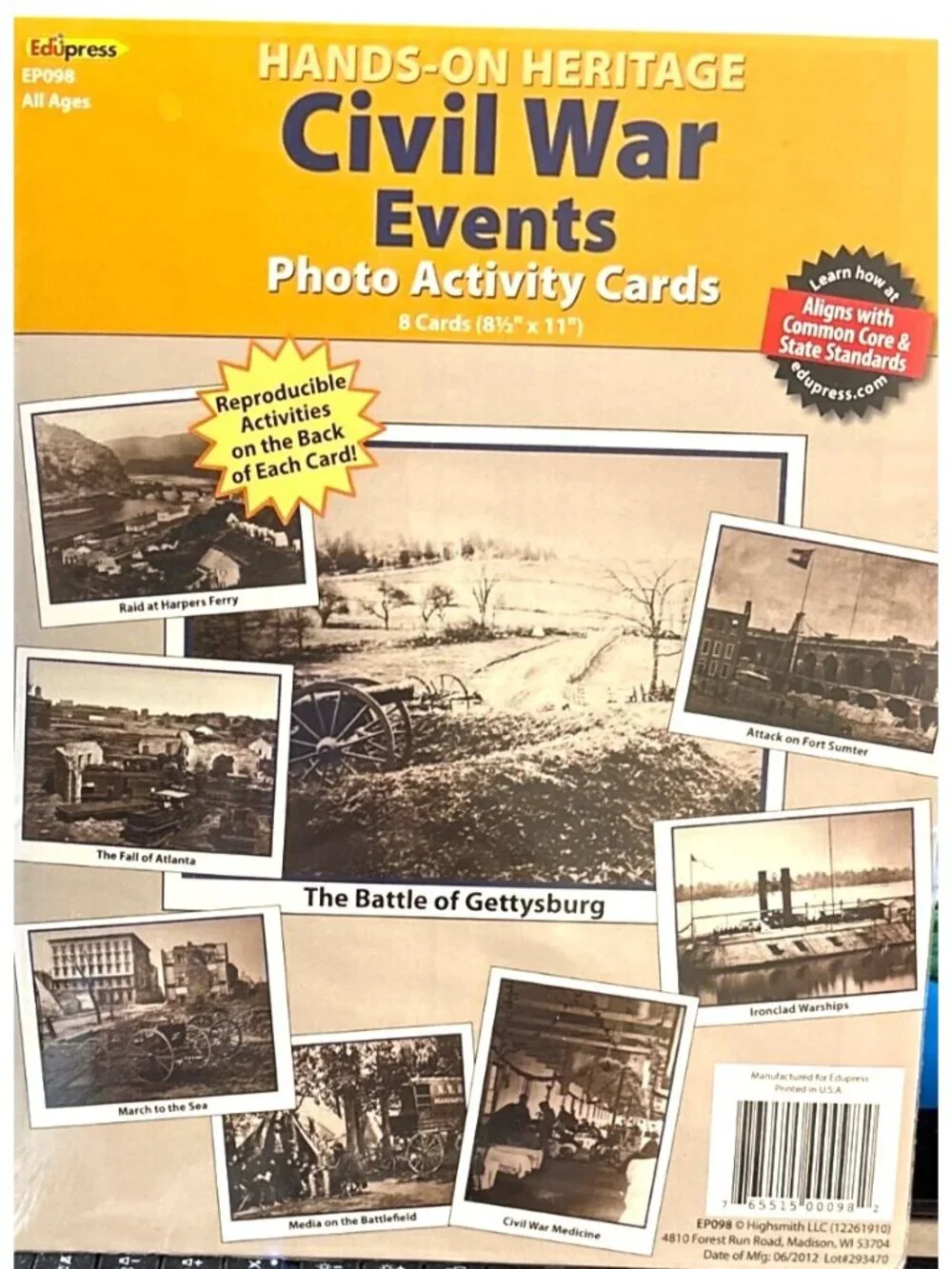 Hands-On Heritage Civil War Events Photo Activity Cards 8.5
